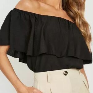 Say What Black Off the Shoulder Ruffle Top Size Small